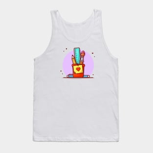 Stationery with Ruler, Pencil, Pen and Note Cartoon Vector Icon Illustration Tank Top